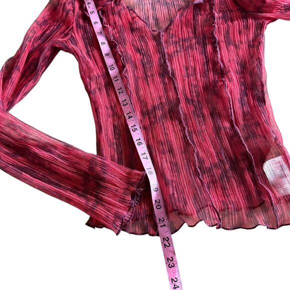 Free People Sheer Crinkled Mesh Blouse Red Pink Purple Tie-Dye Size Small - Picture 5 of 9